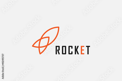 Rocket Logo. Simple Rocket Line Icon isolated on Grey Background. Usable for Business and Technology Logos. Flat Vector Logo Design Template Element.