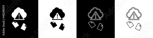 Set Cloud hacking icon isolated on black and white background. Cloud leak. Vector.