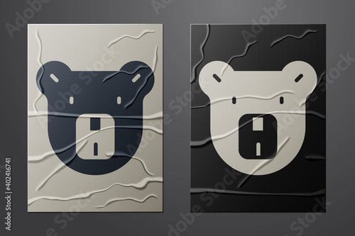 White Bear head icon isolated on crumpled paper background. Paper art style. Vector.