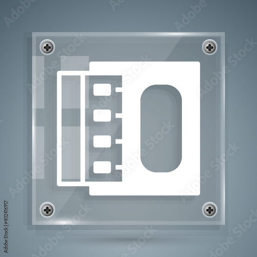 White Open matchbox and matches icon isolated on grey background. Square glass panels. Vector.