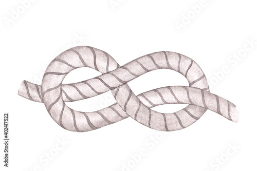 Figure eight knot. Nautical knot. Isolated hand painted watercolor illustrations on white background