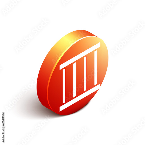 Isometric Prison window icon isolated on white background. Orange circle button. Vector.