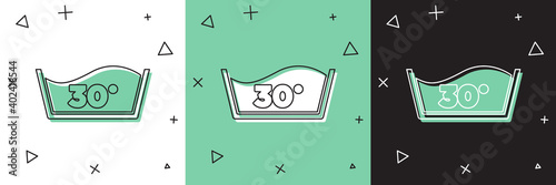 Set Washing under 30 degrees celsius icon isolated on white and green, black background. Temperature wash. Vector.