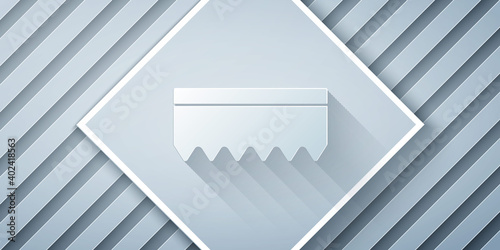 Paper cut Sponge icon isolated on grey background. Wisp of bast for washing dishes. Cleaning service logo. Paper art style. Vector.
