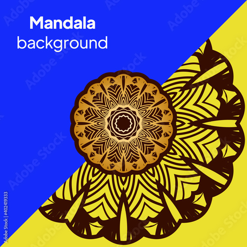 template with floral Mandala ornament. Lace pattern with hand drawn striped colorful Mandala. Vector illustration