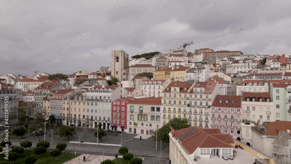 Portugal Aerial drone travel video Alfama Neighborhood during a daily scenic view. It is the most popular and touristic Neighborhood in Lisbon, Portugal. Portugal Aerial drone travel video Alfama Neighborhood during a daily scenic view. It is the most popular and touristic Neighborhood in Lisbon, Portugal.