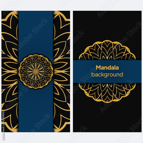 template with floral Mandala ornament. Lace pattern with hand drawn striped colorful Mandala. Vector illustration