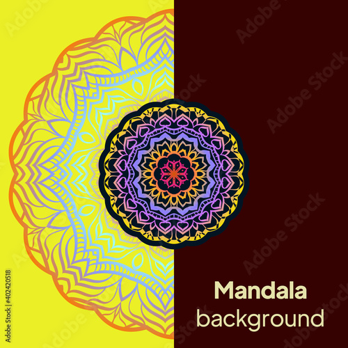 template with floral Mandala ornament. Lace pattern with hand drawn striped colorful Mandala. Vector illustration