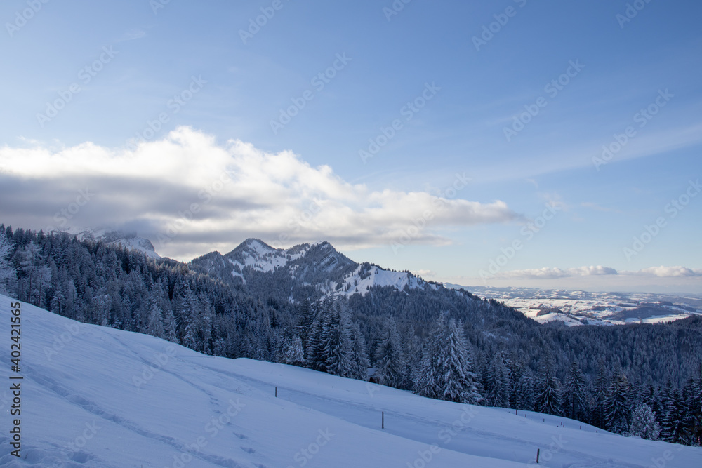 les montagnes suisse en plein hiver sous la neige 