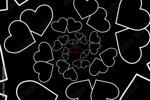 Two hearts - vector pattern - white pattern on a black background