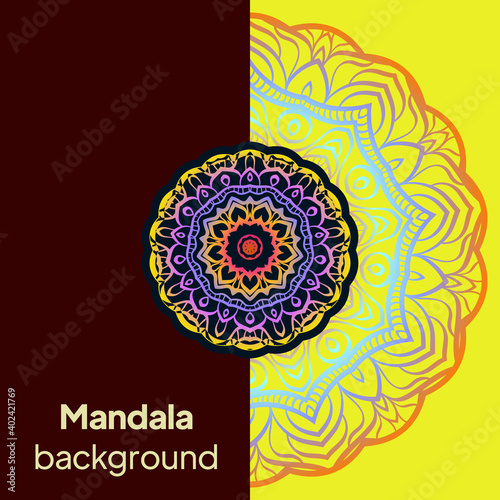 template with floral Mandala ornament. Lace pattern with hand drawn striped colorful Mandala. Vector illustration