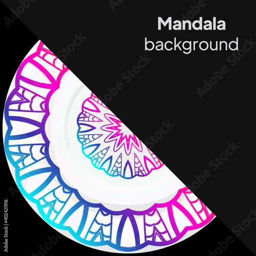 template with floral Mandala ornament. Lace pattern with hand drawn striped colorful Mandala. Vector illustration