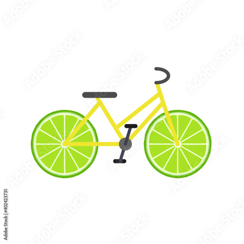 Bicycle with lime slice wheels flat design