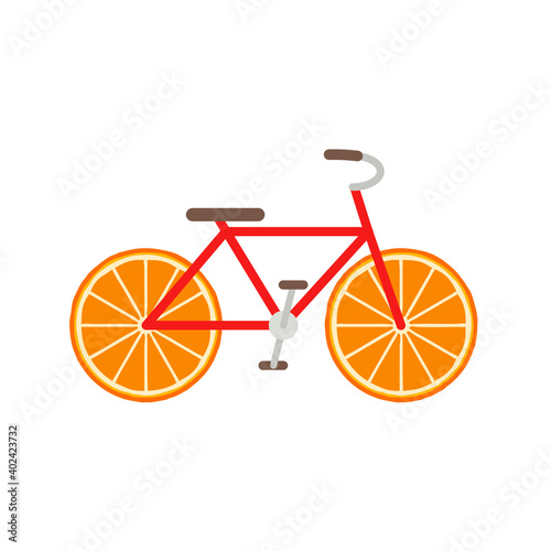 Bicycle with orange slice wheels flat design
