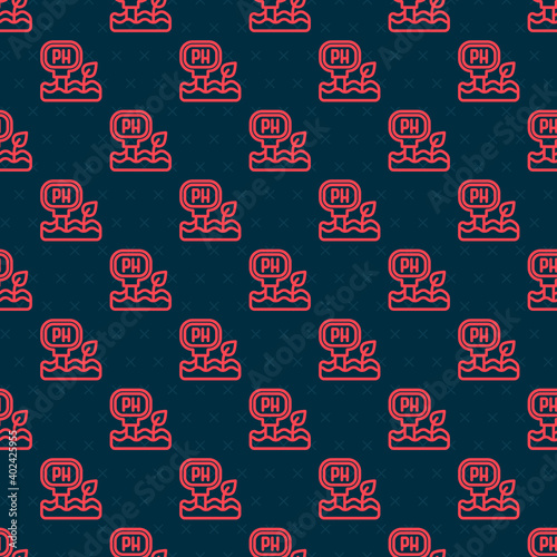 Red line Soil ph testing icon isolated seamless pattern on black background. PH earth test. Vector.