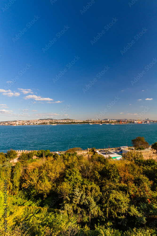 View to the east over sea to Asia in Istanbul, portrait.
