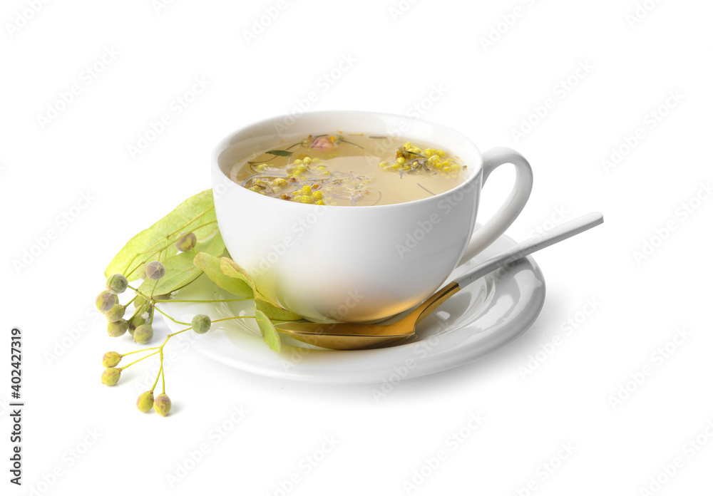 Cup of floral tea on white background Cup of floral tea on white background