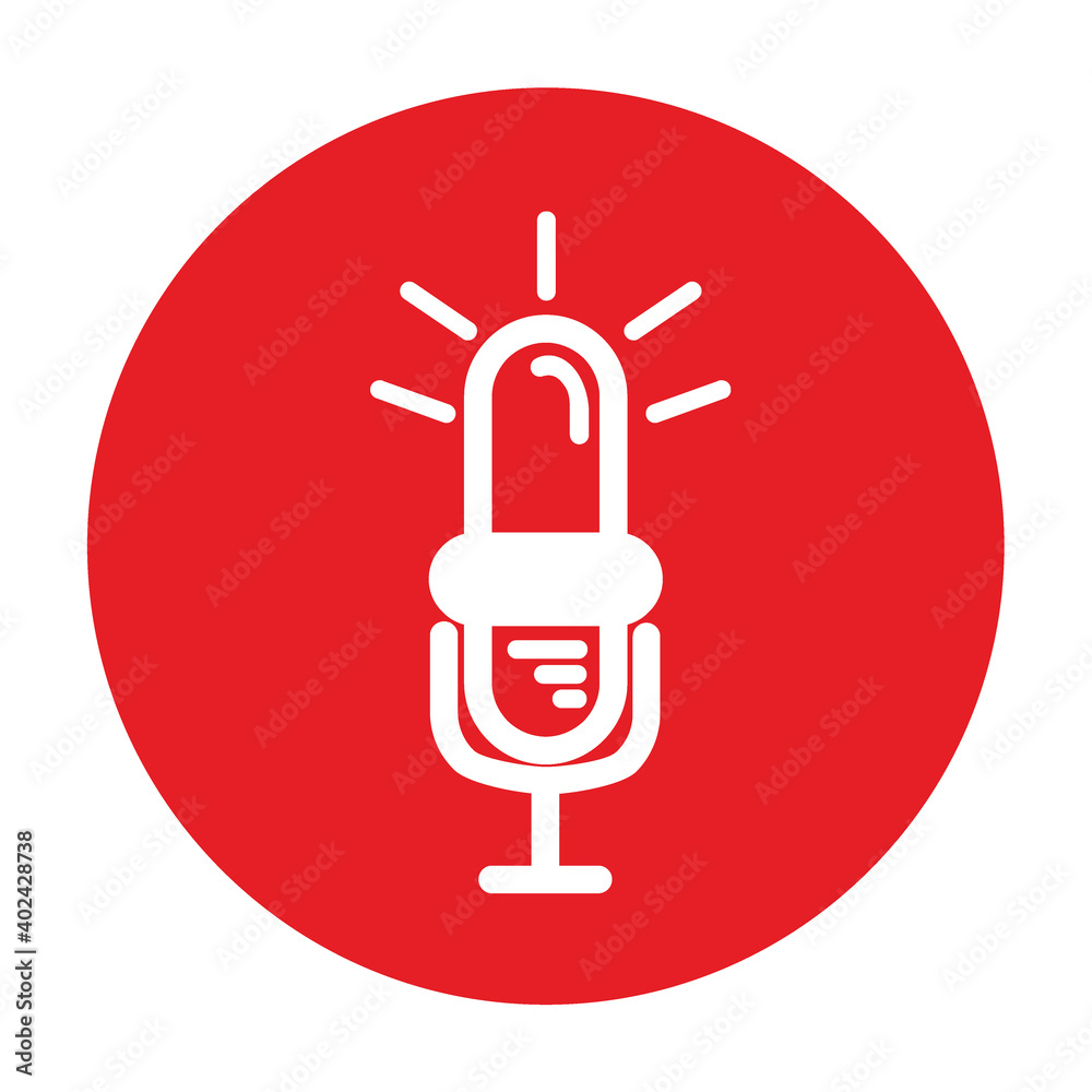 light bulb microphone silhouette isolated on red background for broadcast, podcast or music icon or logo light bulb microphone silhouette isolated on red background for broadcast, podcast or music icon or logo