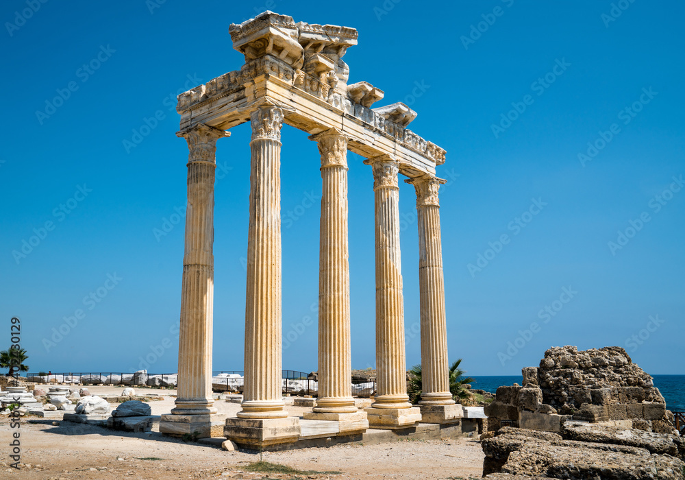 Historical city Temple of Apollo ruins. Manavgat, Side, Antalya / TURKEY