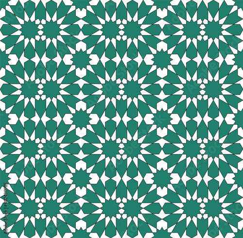 Seamless geometric ornament based on traditional islamic art.Turquoise blue color.