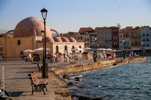 View of the old port of Chania on Crete, Greece