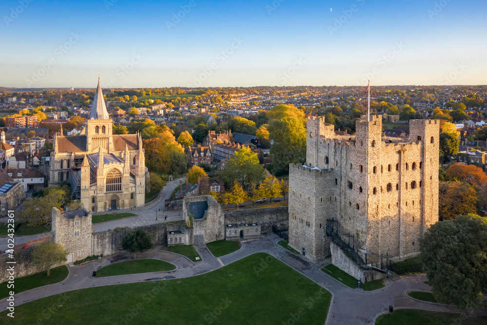 Aerial view of Rochester cathedral and castle