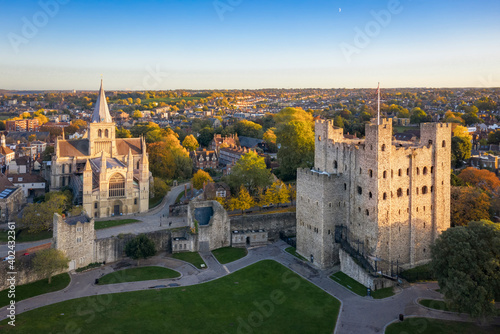 Aerial view of Rochester cathedral and castle