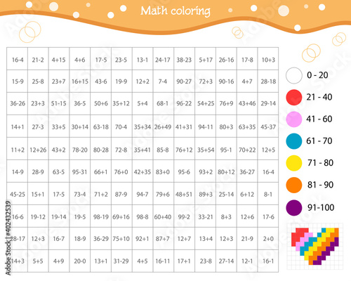  Mathematical coloring. Addition and subtraction within 100