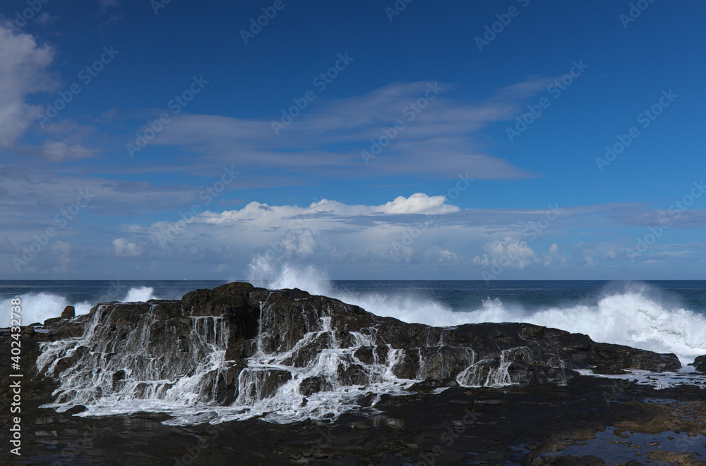 Gran Canaria, north coast, Puertillo de Banaderos area, powerful ocean waves breaking along the shore
