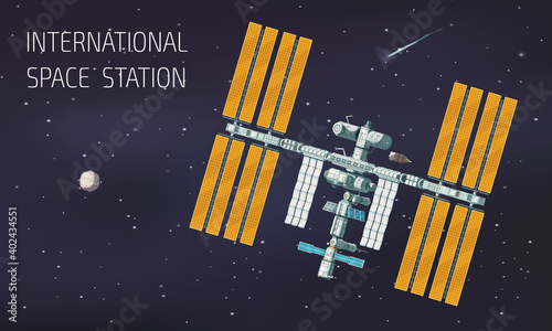 Fototapeta Naklejka Na Ścianę i Meble -  Flat Orbital International Space Station Illustration