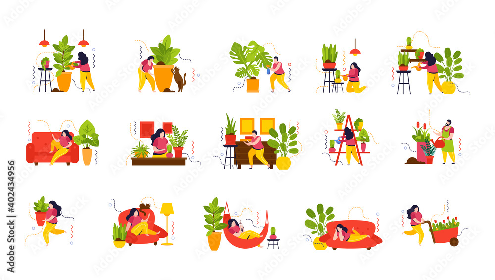 Fototapeta premium Home Garden Flat Color Set