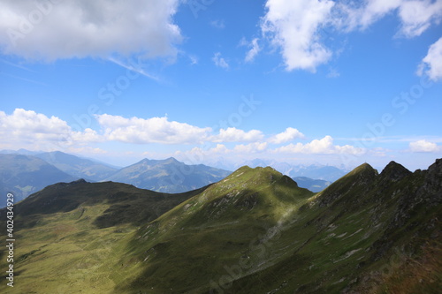 Breathtaking green mountain ridge in lonely austrian alps