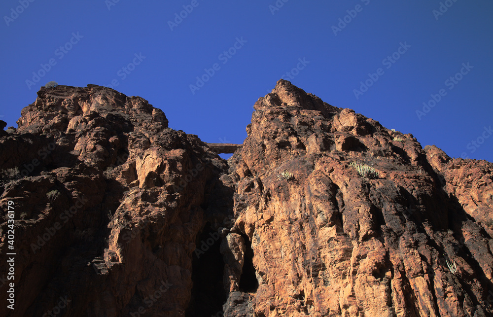 Gran Canaria, landscapes along the hiking route around the ravive Barranco Hondo, The Deep Ravine at the southern part of the 
island, full of caves and grottoes, close to small village Juan Grande