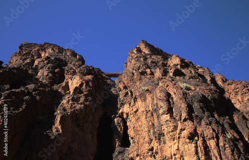 Gran Canaria, landscapes along the hiking route around the ravive Barranco Hondo, The Deep Ravine at the southern part of the island, full of caves and grottoes, close to small village Juan Grande