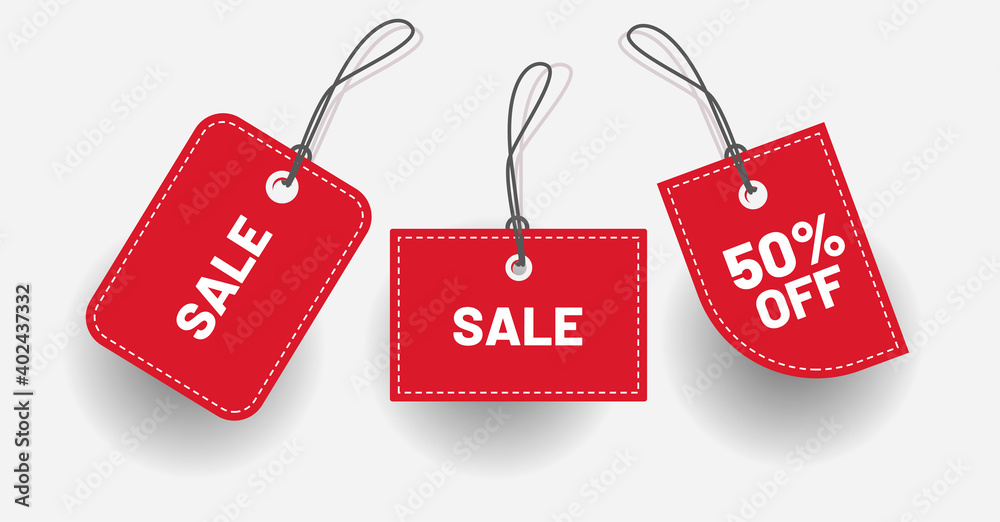 Discount red price tag with various shape - Vector