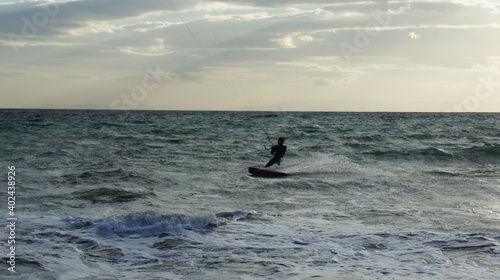 Kitesurfing in the windy sea near Athens Greece