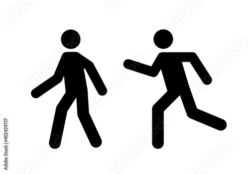 Man walk and run pictogram icon. Man pedestrian sign people and road traffic vector silhouette