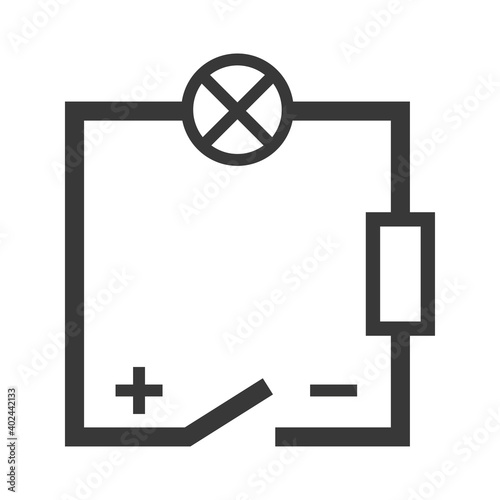 Circuit electrical or elementary diagram line icon isolated on white. Electronic schematic pictogram.