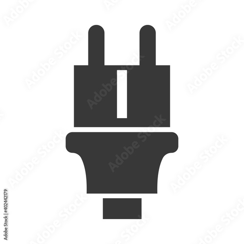 AC power plug bold black silhouette icon isolated on white. Electrical connector for socket, outlet.