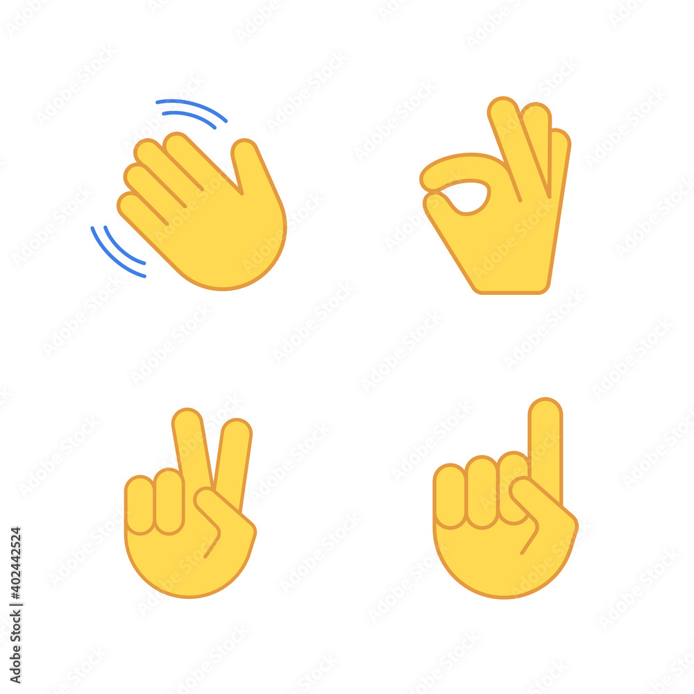 Hands emoji applause emoticon cartoon set. Vector okay hello emoji finger set Hands emoji applause emoticon cartoon set. Vector okay hello emoji finger set