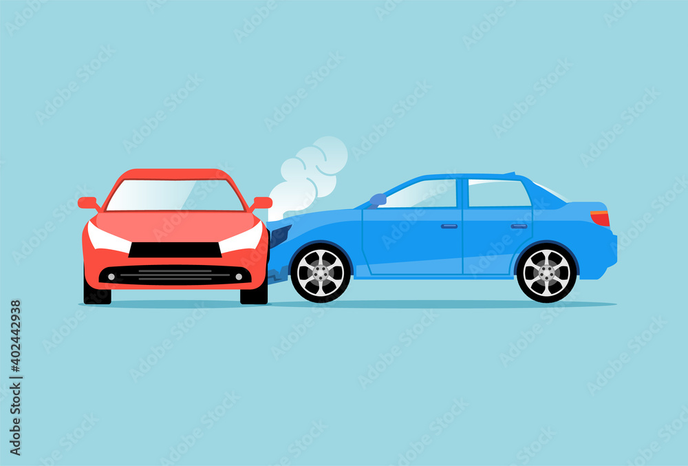Car accident speed crash vector top view cartoon icon. Car crash