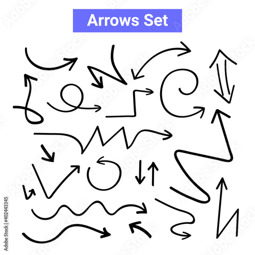 Vector arrow handdrawn curve icon. Doodle arrow sketch line icon set