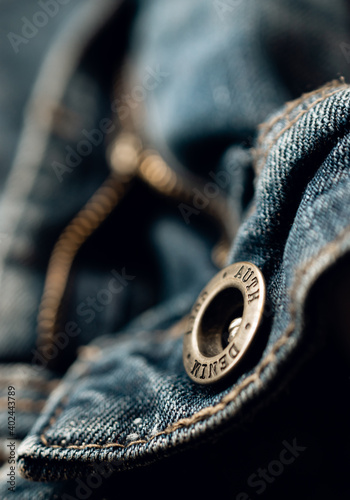Macro closeup shot of jeans pants