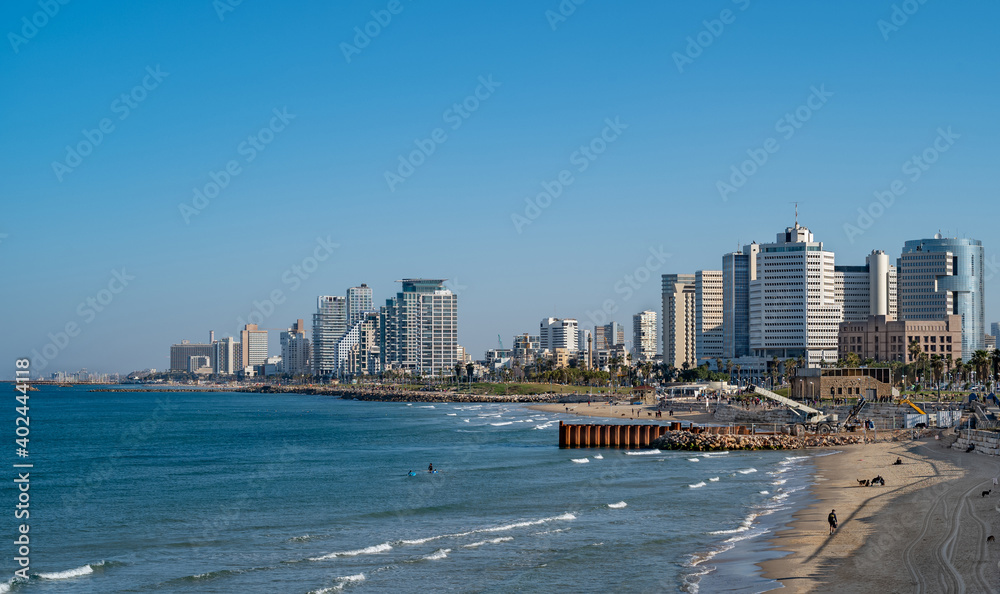 Sand beach and  promenade old Jaffa - Tel Aviv, Israel. 