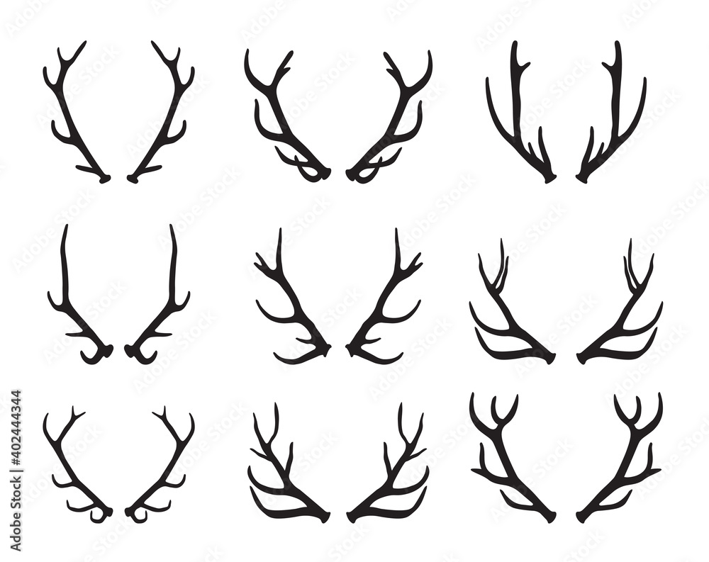set of black deer antlers - vector illustration set of black deer antlers - vector illustration