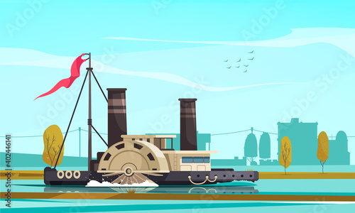 Obraz na płótnie Steamboat Vintage Transport Composition