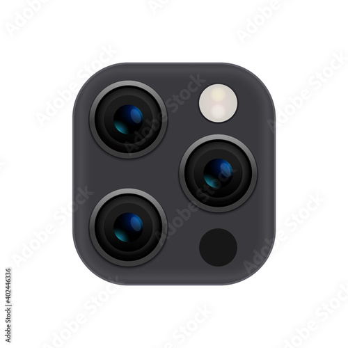 Camera phone lens mobile 3d vector icon. Smart phone camera lense back concept