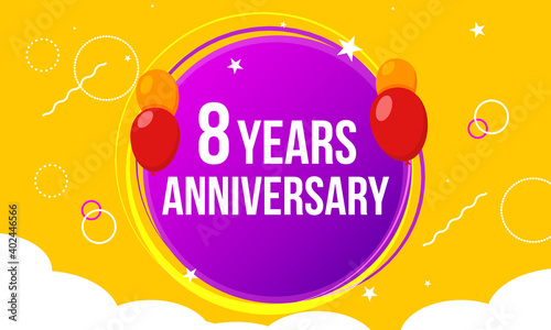 8 anniversary hapy birthday first invitation celebration party card event. 8th anniversary template balloons