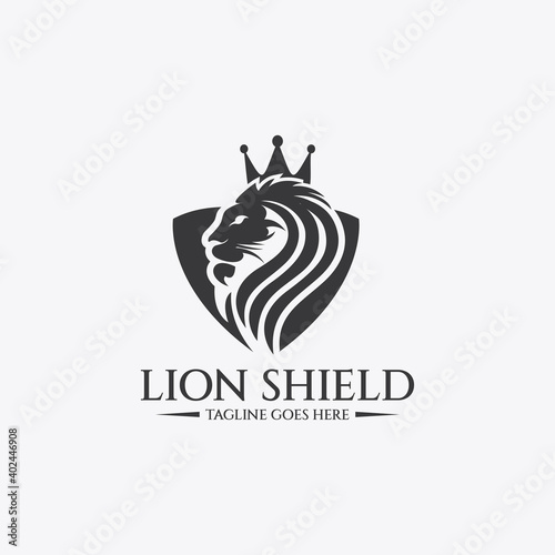 Lion shield logo design concept. Vector illustration