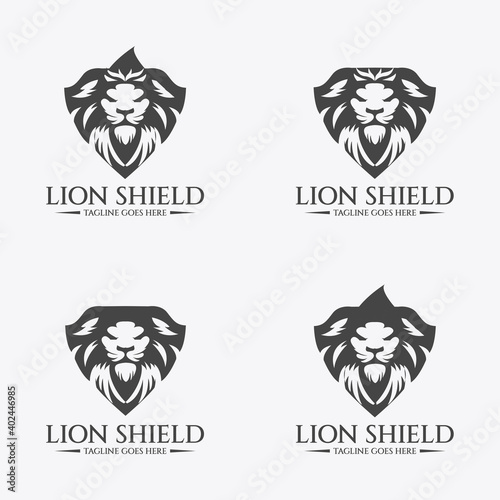 Lion shield logo design concept. Lion head icon. Vector illustration